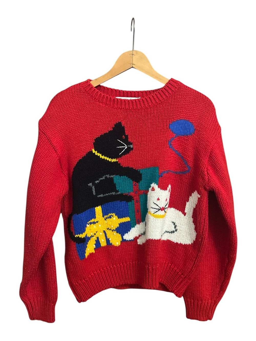 VTG Karen Scott Cat Sweater Size PM Christmas Present Holiday Knit Chunky